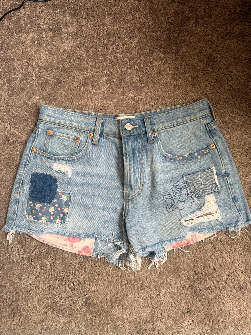 Lucky Brand Light Blue Denim Shorts with Floral Patches